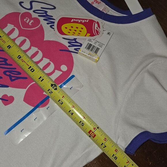 Poppi Soda White Purple crop top T-Shirt Womens L NWT Target Collab Graphic - Picture 6 of 12
